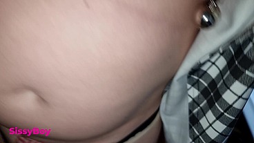 NYLON CUM. SISSY IN DRESS AND PANTYHOSE CUMS IN CHASTITY.