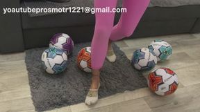 Nastya hard crush soccer balls + buttcrush and crush fetish bare foot very hard crush + inflatables