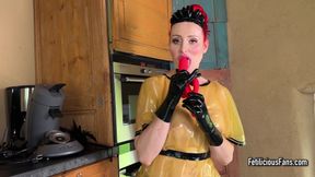 Latex Maid Masturbating at Work