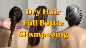 Dry Hair Shampoo - Full Bottle of Shampoo on my Dry Hair - Husband Massages Hair With Shampoo - Bathtub Hair Washing - Shampoo Bottle on Hair - Hair Washing - Long Hair - Ponytail Braid