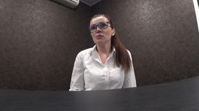 Beautiful secretary pleased angry customer with hot blowjob at reception
