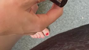 Nail polish fetish - watch me paint over my old pedicure with black