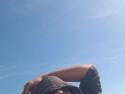 Nude beach cum covered cock