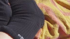 Sunny beach day with dirty socks and hard dick public