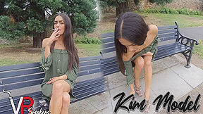 Kim Model And Hot Pornstar In Park Bench; Softcore With