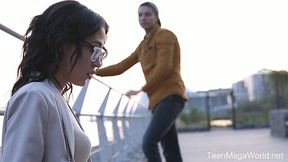 Dude picks up nerdy babe in glasses Kris the Foxx and fucks her in mouth and pussy