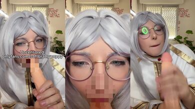 Frieren Cosplay Blowjob with Ahegao Face explodes in pleasure