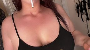 Smoking in my blue shorts and crop top