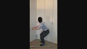 Workout and Stripping - Exercising Legs with Many Squats - Young Male Slowly Taking Off Clothes