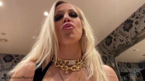 rebecca more dominating her submissive male with her huge boobs and red lips
