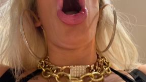 rebecca more dominating her submissive male with her huge boobs and red lips
