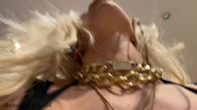 rebecca more dominating her submissive male with her huge boobs and red lips