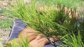 Dark haired German girl with an amazing body fucking outdoors