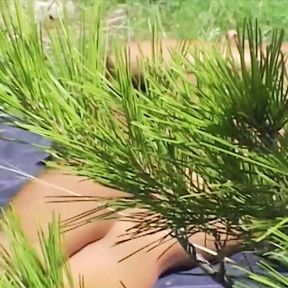 Dark haired German girl with an amazing body fucking outdoors