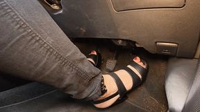 Driving in platform heel sandals showing off my painted toe nails