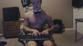 College Male Stripper Using Computer