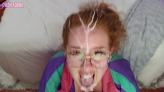 slutty bbw step-sister sucks &amp; throat fucks using slinky, gets huge facial