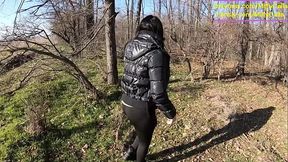 Tight leather pants, no panties, and a wet surprise in my car... A steamy blowjob outdoors followed by a rough forest fuc ...