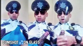 PoliciaUniform 9 UNDERWEAR VERDE 3 CUMSHOT On GLASS Lechazo sobre un vidrio Cum Speedo Briefs Police Cop Uniforme