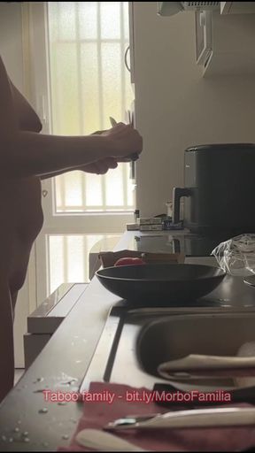 Submissive Mommy's Duties: Cooking Naked in the Kitchen   Clip 2
