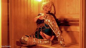 Sultry sandy-haired MILF in latex bondage