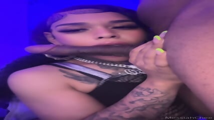 Pretty Ebony TS Messiah Sucking & Fucking