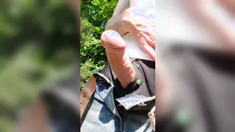 Dutch twink shows off big cock and precum outdoors