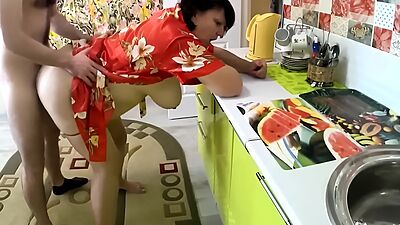 Italian housewife fucked in the ass while the cuckold works