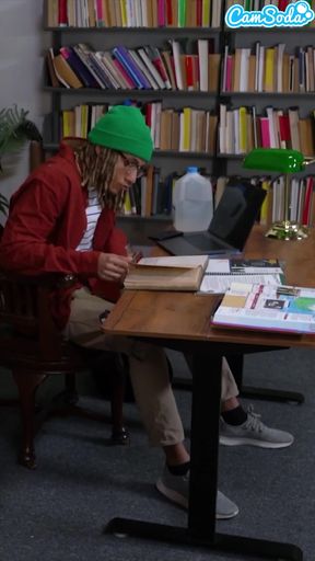 Horny college girl fucks male student in library @CamSoda
