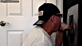 Gloryhole DILF sucks cock in amateur home video