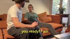 Straight friend jerks off with bi buddie