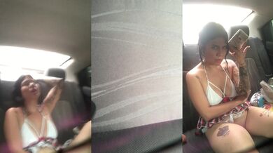 Latina whore calls her husband when he is masturbating in Uber