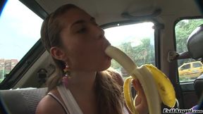 Hot latina beauty Kelly Bermudez gets fucked after eating a banana