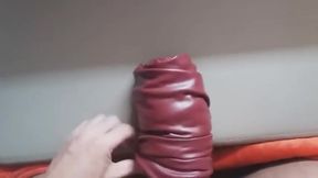 Cumming into leather fleshlight