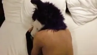 Twink clawing at the sheets during hardcore interracial fuck
