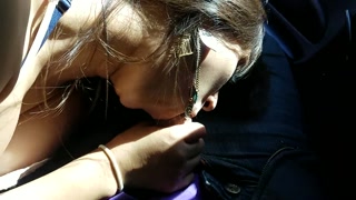 18 year old sucks cock in a car and swallows cum for 1st time