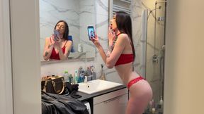 Oh my God! Wife's girlfriend fucked in our bathtub with dirty talk and cum on face, cheating on wife