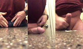 Gay dude swallowed his own cumshot while dry humping the counter