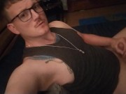 Tattoo Ginger cut guy sharing his load with you