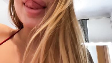 Beauty fucks herself with that fat dildo while those pierced tits bounce