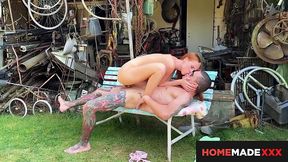 Holly Molly, a hot Russian redhead, gives an outdoor blowjob to her lucky