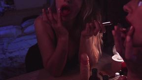 Watch me bang my horny stepsister while she uses her lipstick and playes with her dildo
