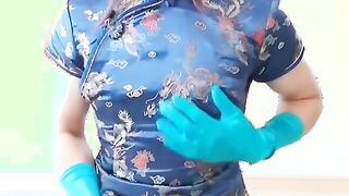 Satin Cheongsam - Chinese Crossdresser dressed in Blue China Sundress: UTTER FLICK ON ONLYFANS