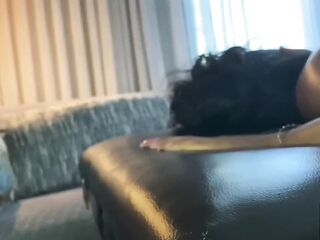 Marvelous Inked Black Chick Cali Caliente Cums hard from Anal On Massage table