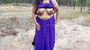 Indian Couple Public Sex - Cute Desi Wife'_s Saree Blouse Removed and Boobs Played in Outdoor Village