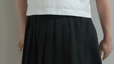 Crossdresser Wearing Sailor dress and her fetish, then Jerking off 02 偽娘 女子セーラー服