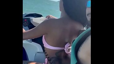 Young slut left her husband on the beach and had sex with the instructor on the jet ski
