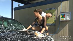 Pretty young french babe hard sodomized in a carwash