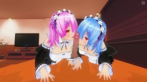 3D HENTAI POV. Ram and Rem suck your cock