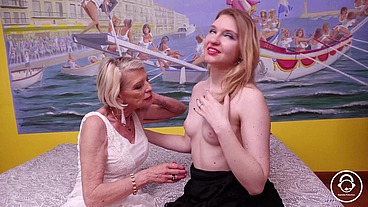 Young Couple Fucks GILF, First Time With a 70 yo Slut!